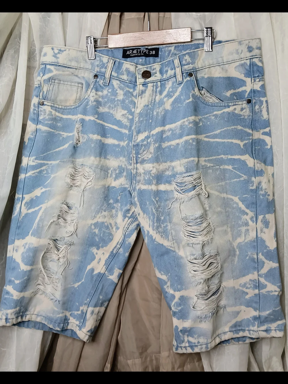 Bleached Light Blue Ripped Men’s Denim Shorts